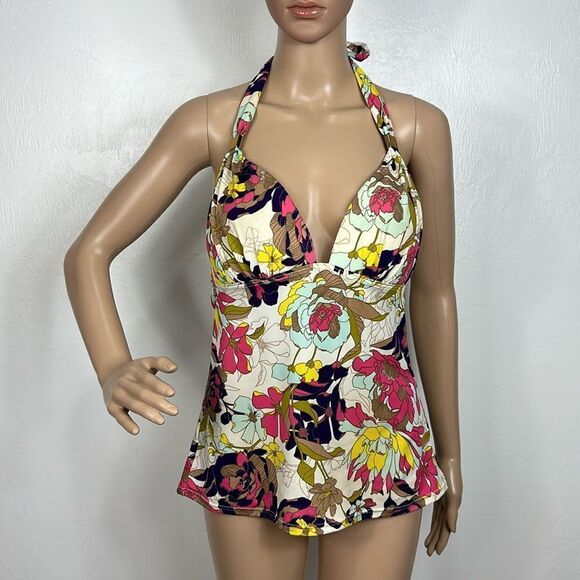 Victoria's Secret Swim Floral Print Halter Neck Tankini Size 36D - Picture 1 of 6